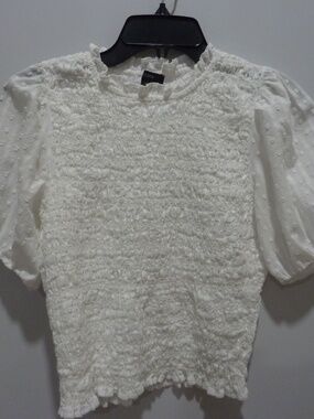 J.Crew WOMENS TOP Re-Imagined WHITE STRETCH  Puff Sleeve Top S